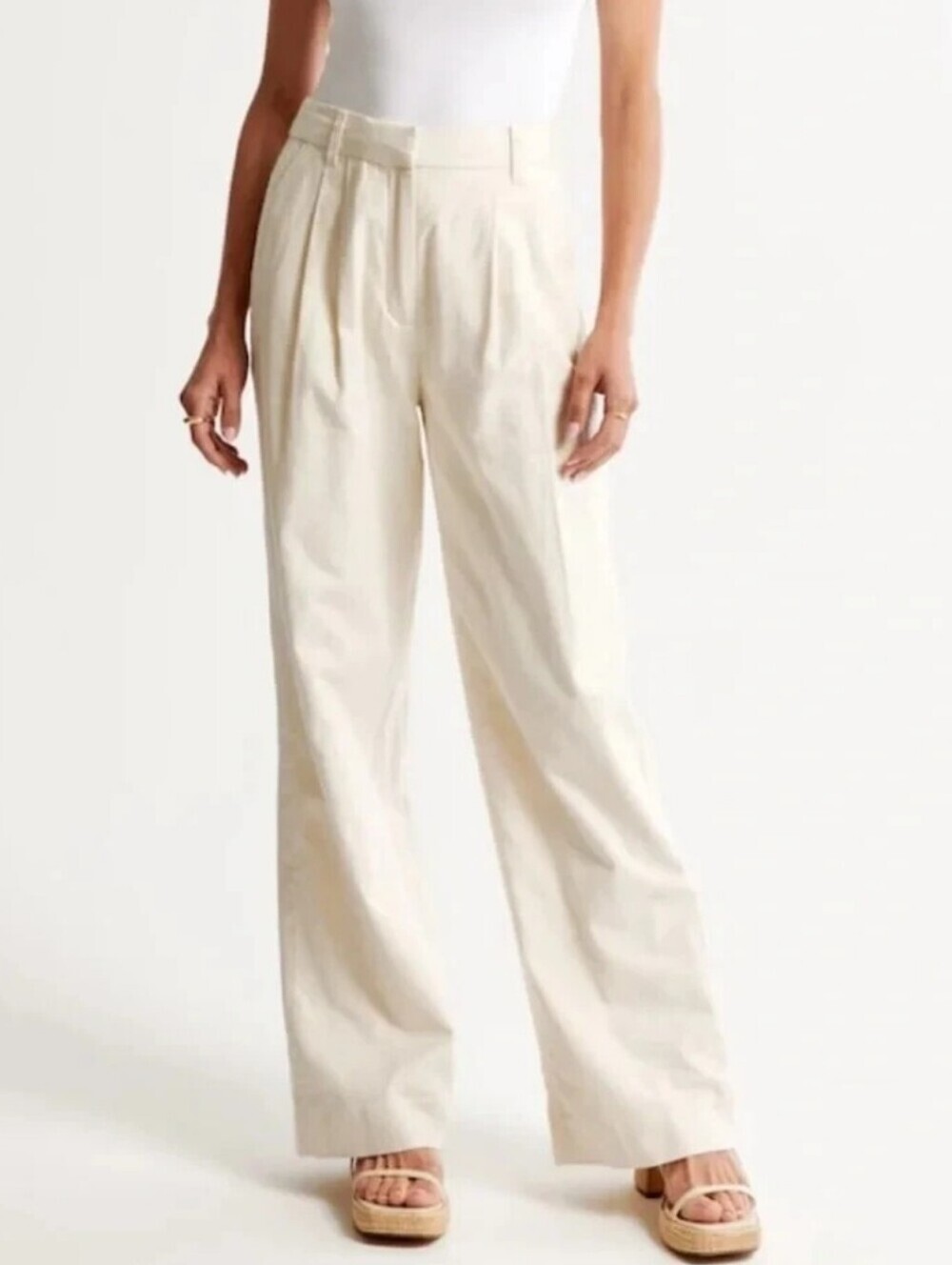 Abercrombie & Fitch Linen Blend Wide Leg Pleated Tailored Pants